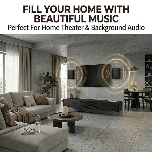 Alt view image 2 of 6 - 5.25" 240W Ultra-Slim Home Theater Wall Speakers (A Pair, Black) - Wall-Mountable Design with Crisp Clear Sound and Durable Construction for Immersive Home Entertainment
