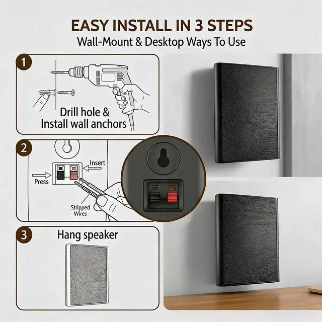 Alt view image 4 of 6 - 5.25" 240W Ultra-Slim Home Theater Wall Speakers (A Pair, Black) - Wall-Mountable Design with Crisp Clear Sound and Durable Construction for Immersive Home Entertainment