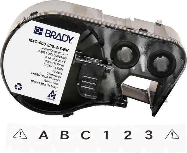 Main image of Authentic (M4C-500-595-WT-BK) All-Weather Vinyl Labels 0.5 in W x 25ft Black on White. for use with BMP41, BMP51, M410, M510, and M511 Label Printers