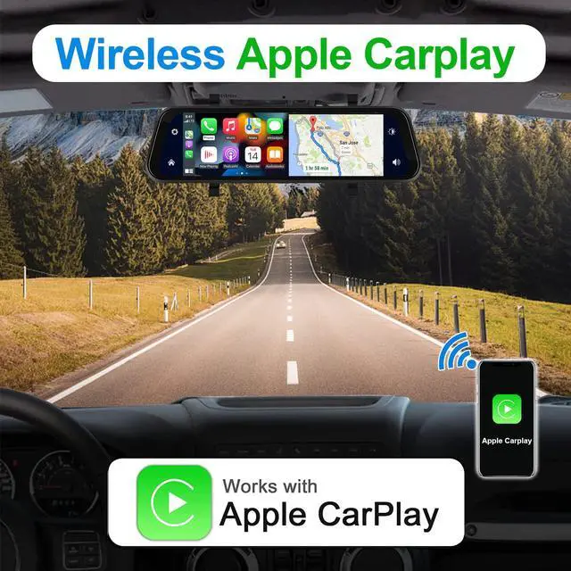 Alt view image 2 of 6 - 2.5K Rear View Mirror Dash Cam Backup Camera,in-Mirror Smart 9.66 Inch IPS Touch Screen Front&Rear Mirror Camera,Car Players Wireless CarPlay&Android Auto for Cars Trucks,Parking Monitoring,64GB Card