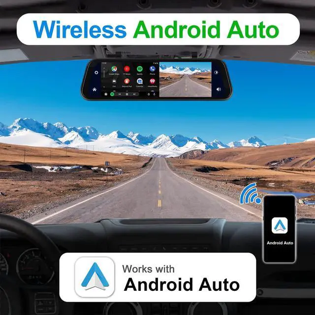 Alt view image 3 of 6 - 2.5K Rear View Mirror Dash Cam Backup Camera,in-Mirror Smart 9.66 Inch IPS Touch Screen Front&Rear Mirror Camera,Car Players Wireless CarPlay&Android Auto for Cars Trucks,Parking Monitoring,64GB Card