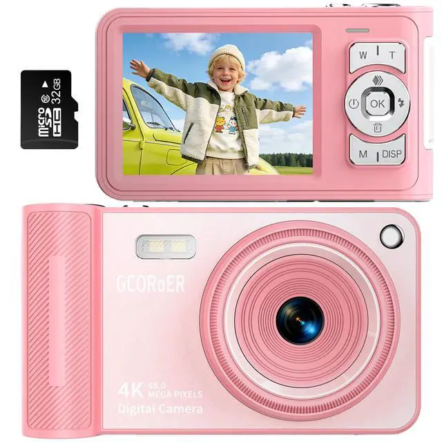 Alt view image 2 of 6 - Digital Camera,Pink Digital Camera for Kids Teens 3-18, 50MP FHD 1080P Compact Camera with GB Card, 16X Zoom Anti-Shake,Webcam for PC,Christmas Birthday Gifts for Girl Boys 3-12, 13-18 Years Old