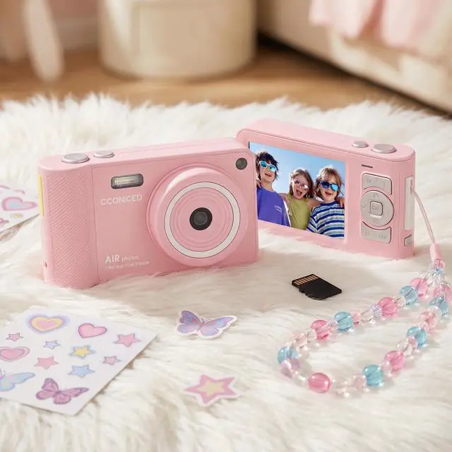 Alt view image 5 of 6 - Digital Camera,Pink Digital Camera for Kids Teens 3-18, 50MP FHD 1080P Compact Camera with GB Card, 16X Zoom Anti-Shake,Webcam for PC,Christmas Birthday Gifts for Girl Boys 3-12, 13-18 Years Old
