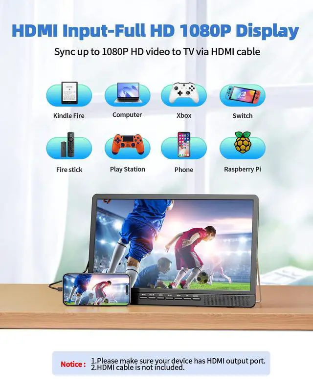 Alt view image 3 of 6 - 18.2" Portable TV with Antenna, 1080P LED TV for Kitchen, Camping | Small TV with HDMI Input/AV Input/USB Port, for Bedroom, RV, Patio, Indoor/Outdoor
