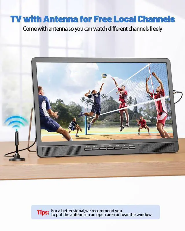 Alt view image 4 of 6 - 18.2" Portable TV with Antenna, 1080P LED TV for Kitchen, Camping | Small TV with HDMI Input/AV Input/USB Port, for Bedroom, RV, Patio, Indoor/Outdoor