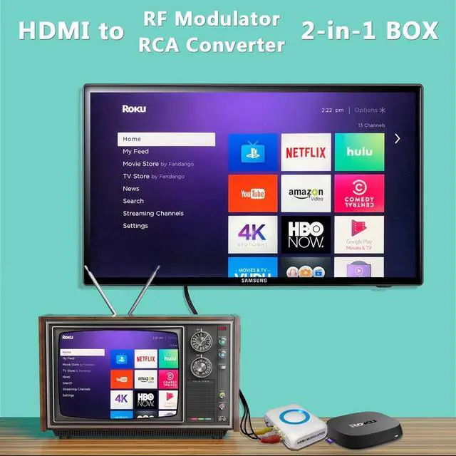 Alt view image 5 of 6 - HDMI to Coaxial RF Modulator VHF Converter HDMI to RCA Adapter w/Female F Type Connector for Roku Fire Stick DVR PS4 NS Xbox Gaming Laptop Set-top Cable Box HD Digital Video to AV Analog Coax NTSC TV