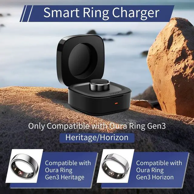 Alt view image 2 of 6 - Smart Rings Charger Case Only Compatible with Oura Ring Gen 3 Heritage/Horizon - Rings Charging Box with Indicator Light - Portable for Ring Storage, Travel, Prevent Scratches (Size 7)