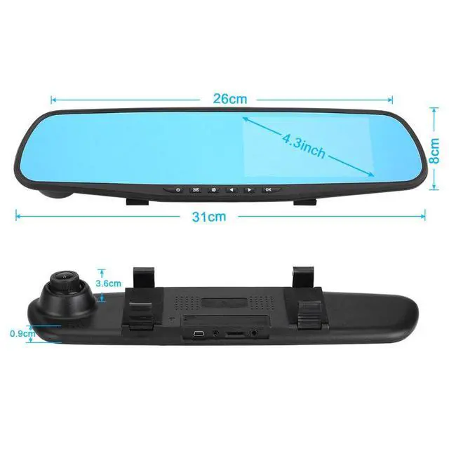 Alt view image 3 of 6 - Car DVR Rear View Mirror Video Recroder 4.3" inch Back Up Car Camera Dual Lens Cam Night Vision Front and Rear Backup Reverse Security for Car