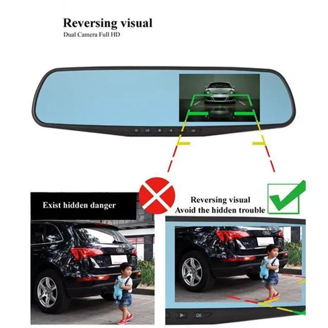 Alt view image 4 of 6 - Car DVR Rear View Mirror Video Recroder 4.3" inch Back Up Car Camera Dual Lens Cam Night Vision Front and Rear Backup Reverse Security for Car