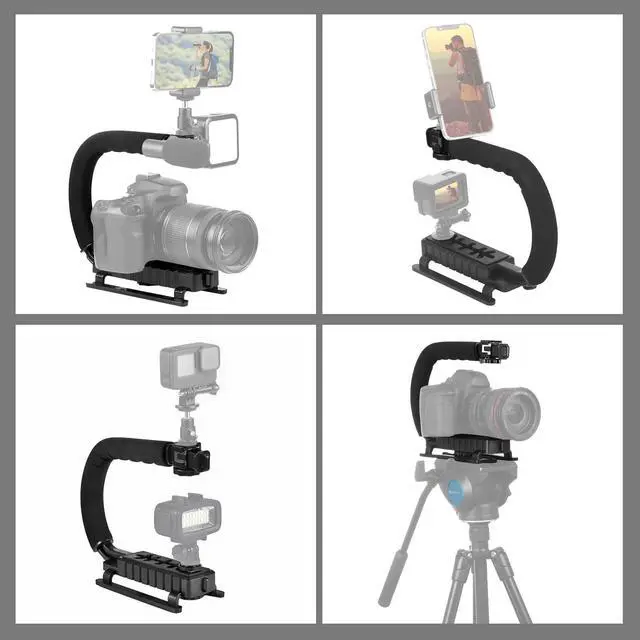 Alt view image 3 of 6 - Video Action Handheld Stabilizer, U/C Shape Video Action Stabilizing Handle Grip with Cold-Shoe Mount for All Camera Action Camera Camcorder and Smartphones
