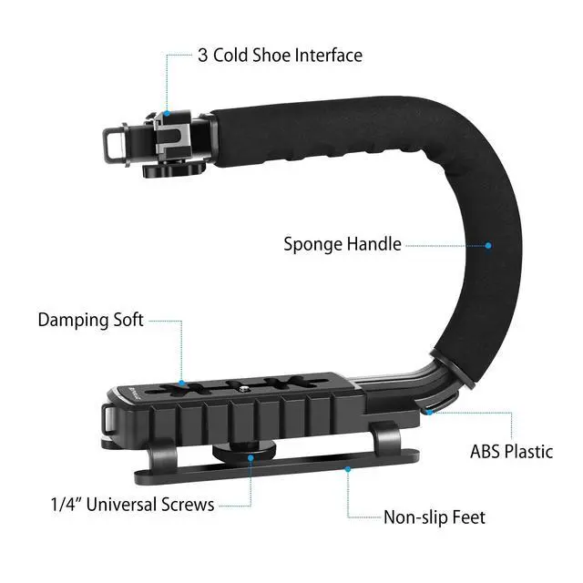 Alt view image 4 of 6 - Video Action Handheld Stabilizer, U/C Shape Video Action Stabilizing Handle Grip with Cold-Shoe Mount for All Camera Action Camera Camcorder and Smartphones
