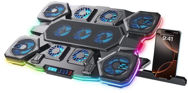 Main image of Gaming Laptop Cooling Pad - 11 High Speed Turbo Fans Ultra Quiet Laptop Cooler Stand with RGB Lights Digital Display Height Adjustable for 17 Inch Laptop
