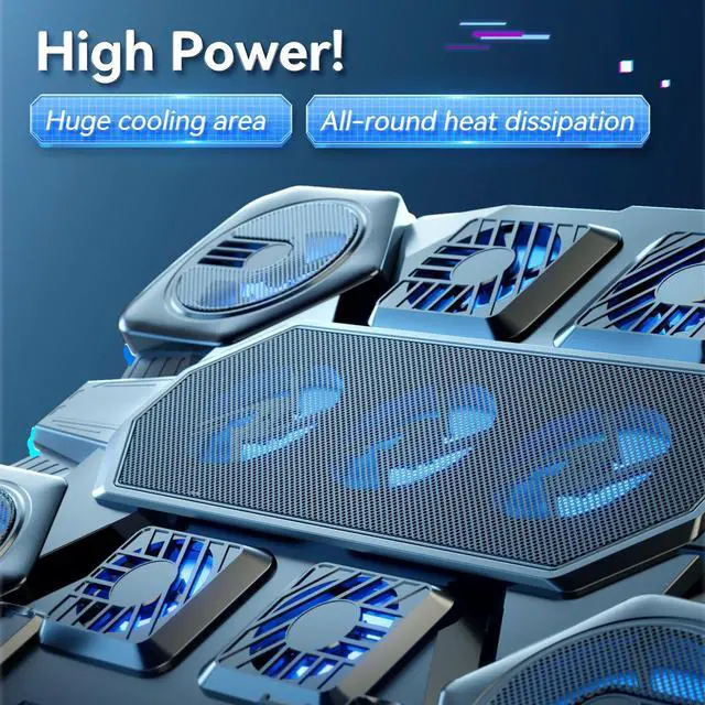 Alt view image 3 of 6 - Gaming Laptop Cooling Pad - 11 High Speed Turbo Fans Ultra Quiet Laptop Cooler Stand with RGB Lights Digital Display Height Adjustable for 17 Inch Laptop