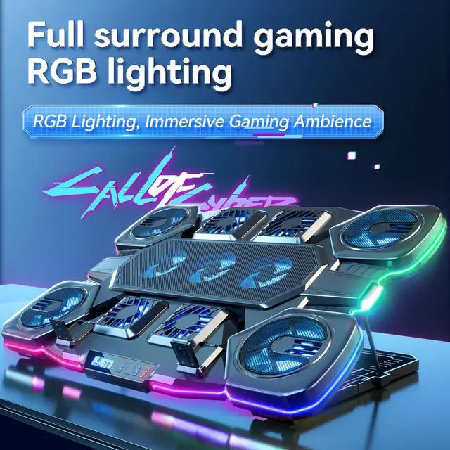 Alt view image 5 of 6 - Gaming Laptop Cooling Pad - 11 High Speed Turbo Fans Ultra Quiet Laptop Cooler Stand with RGB Lights Digital Display Height Adjustable for 17 Inch Laptop