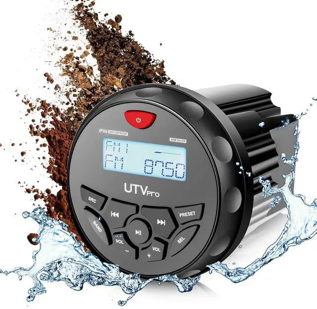 Main image of Boat Bluetooth Marine Stereo Radio AM FM Tuner for Boats, Golf Cart, ATV, UTV, and Spa Hot Tubs - Digital Media Streaming