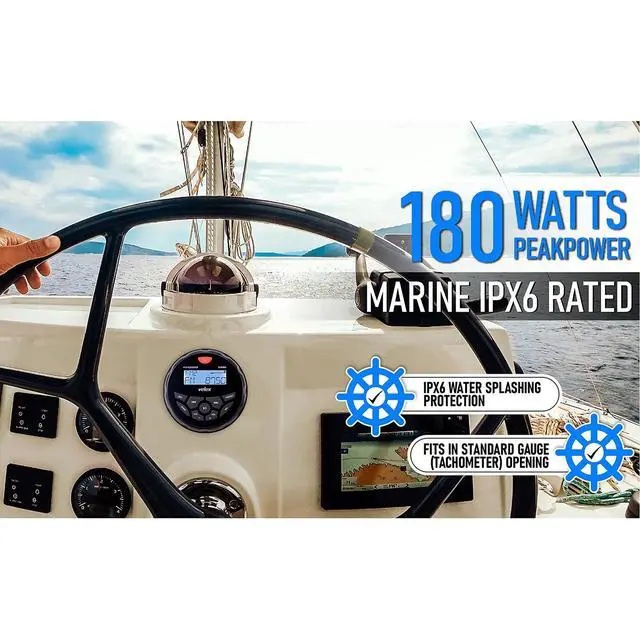 Alt view image 6 of 6 - Boat Bluetooth Marine Stereo Radio AM FM Tuner for Boats, Golf Cart, ATV, UTV, and Spa Hot Tubs - Digital Media Streaming