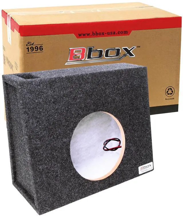 Main image of Atrend 8" Single Universal Truck Style Vented Subwoofer Enclosure - Mitered & Dado End Panels - Premium Carpeted Finish, Silver Spring-Loaded Terminal & 5/8" MDF Construction- Upgrade Your Audio Setup