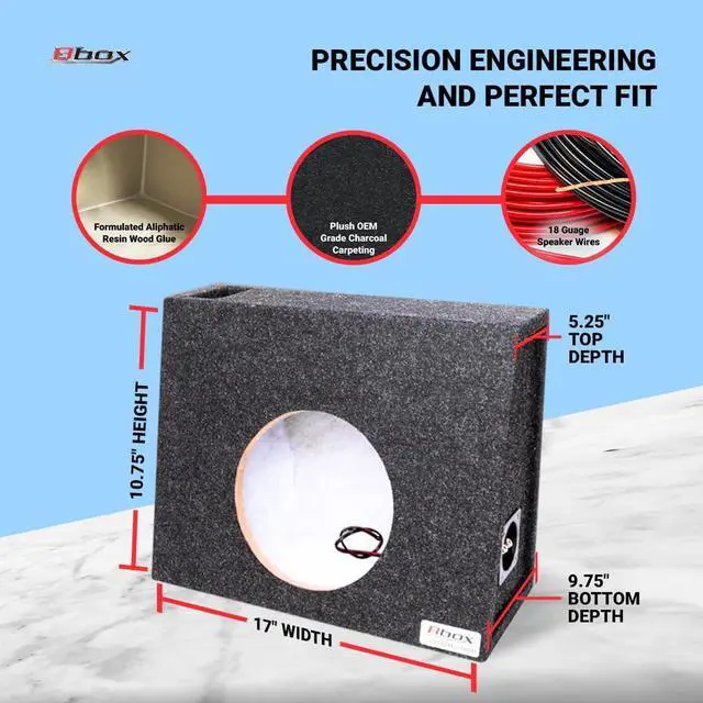 Alt view image 4 of 6 - Atrend 8" Single Universal Truck Style Vented Subwoofer Enclosure - Mitered & Dado End Panels - Premium Carpeted Finish, Silver Spring-Loaded Terminal & 5/8" MDF Construction- Upgrade Your Audio Setup