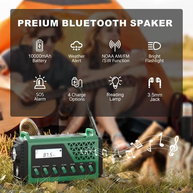 Alt view image 2 of 6 - Emergency Crank Weather Radio, 10000mAh Solar Hand Crank Portable NOAA AM FM Battery Power Radio,Weather Alert with Flashlight,SOS Alarm & Reading Lamp,Survival Gifts for Home Outdoor