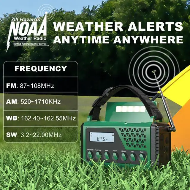 Alt view image 3 of 6 - Emergency Crank Weather Radio, 10000mAh Solar Hand Crank Portable NOAA AM FM Battery Power Radio,Weather Alert with Flashlight,SOS Alarm & Reading Lamp,Survival Gifts for Home Outdoor