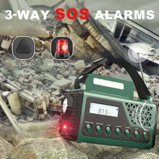 Alt view image 5 of 6 - Emergency Crank Weather Radio, 10000mAh Solar Hand Crank Portable NOAA AM FM Battery Power Radio,Weather Alert with Flashlight,SOS Alarm & Reading Lamp,Survival Gifts for Home Outdoor