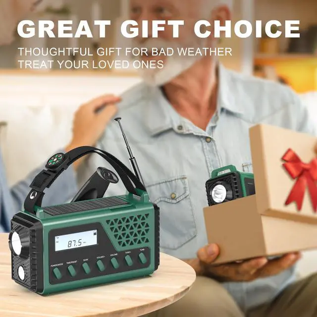 Alt view image 6 of 6 - Emergency Crank Weather Radio, 10000mAh Solar Hand Crank Portable NOAA AM FM Battery Power Radio,Weather Alert with Flashlight,SOS Alarm & Reading Lamp,Survival Gifts for Home Outdoor
