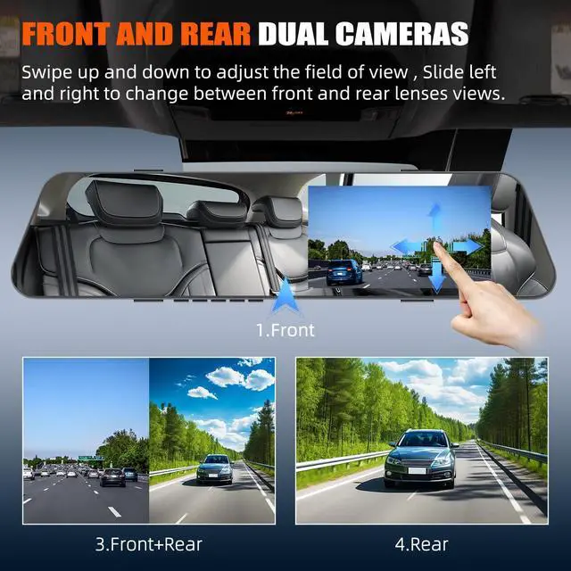 Alt view image 6 of 6 - Mirror Dash Cam for Cars,4.5 Inch Rear View Mirror 1080P Front and Rear View Dual Cameras,Super Night Vision,Parking Assistance,24H Parking Monitor,Waterproof Backup Camera