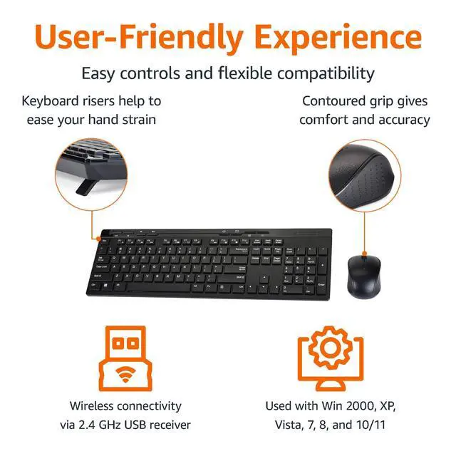 Alt view image 2 of 6 - Wireless Keyboard and Mouse Combo, Full-Sized, QWERTY Layout, 2.4 GHz USB Plug & Play Receiver, Sleek Design, Black