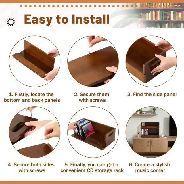 Alt view image 6 of 6 - 2 Set Wooden DVD and CD Storage Box Cassette Tape Display Stand Holder Rack with Carrying Handle, Organizer Shelf for Movie Cases, Each Can Store up to 36 CDs and 26 DVDs (Brown)