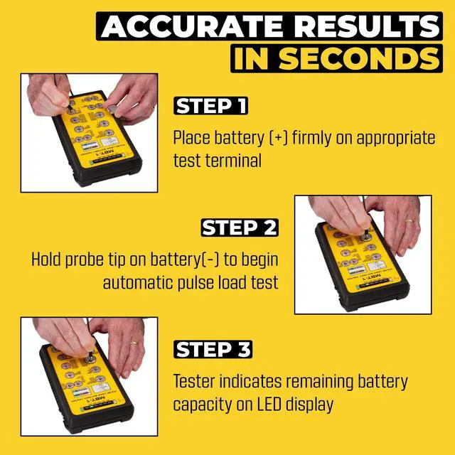 Alt view image 4 of 6 - MBT-1 Battery Tester, Professional Pulse Load Checker for AAA AA C D 9V N Lithium & Button Cell Batteries, Tests 40+ Types in Seconds, LED Charge Display, Carry Case, USA Made