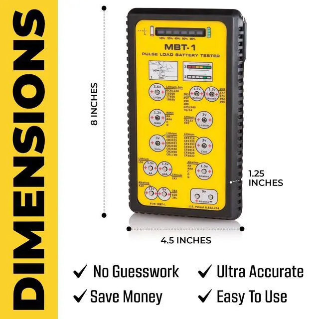 Alt view image 6 of 6 - MBT-1 Battery Tester, Professional Pulse Load Checker for AAA AA C D 9V N Lithium & Button Cell Batteries, Tests 40+ Types in Seconds, LED Charge Display, Carry Case, USA Made