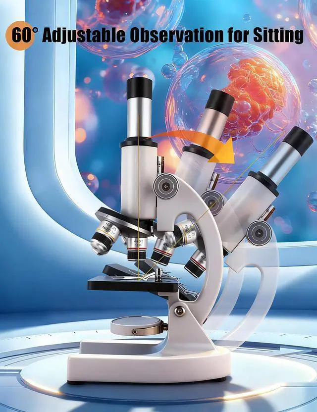 Alt view image 2 of 6 - Compound Microscope for Adults & Kids - 40X-2000X High-Power Biological Microscope for Students, School Lab & Home Education, with Slides Set & Phone Adapter (White)