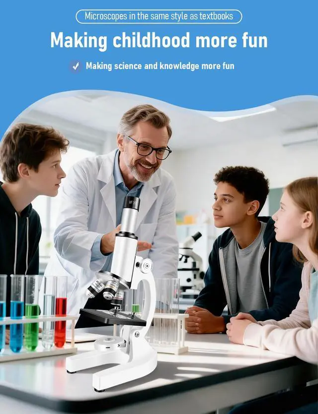 Alt view image 6 of 6 - Compound Microscope for Adults & Kids - 40X-2000X High-Power Biological Microscope for Students, School Lab & Home Education, with Slides Set & Phone Adapter (White)