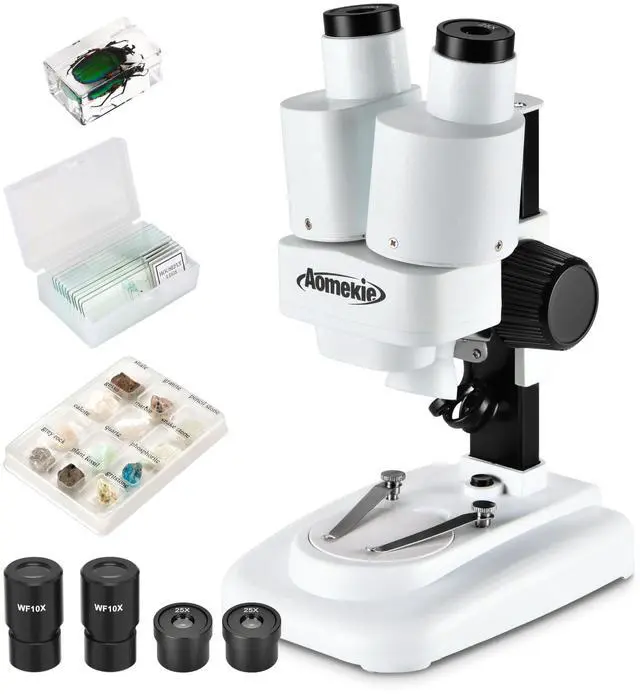 Main image of ® Microscope 20X 50X with 10Pcs Slides Insect Specimen Stereo Microscope with WF eyepieces LED Light Source Portable Stereoscope 12Pcs Mineral specimens