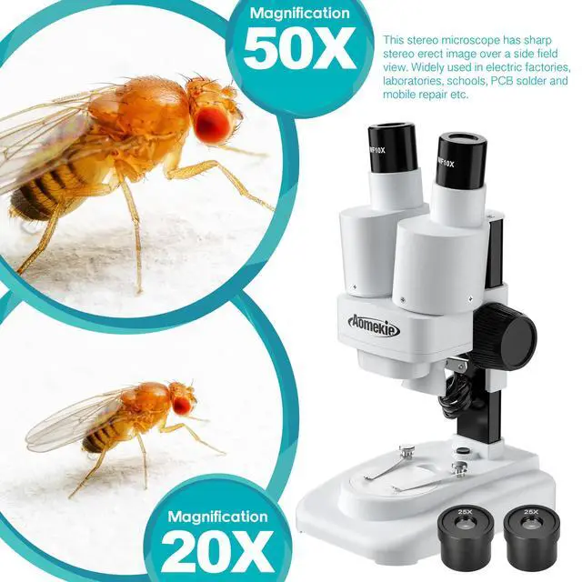 Alt view image 2 of 6 - ® Microscope 20X 50X with 10Pcs Slides Insect Specimen Stereo Microscope with WF eyepieces LED Light Source Portable Stereoscope 12Pcs Mineral specimens