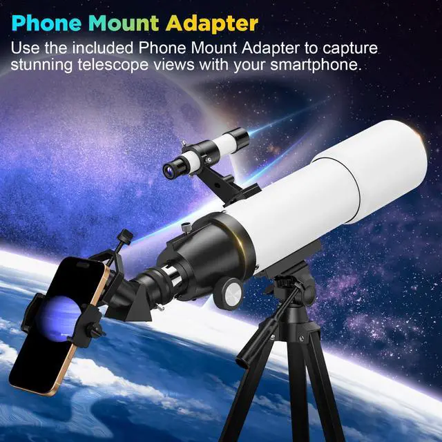 Alt view image 5 of 6 - 90mm Refractor Telescope for Adults & Kids: 150X Scope with 133cm Tripod | 90mm Large Aperture, Fully Multi-Coated Optics, Brighter Views, Higher Contrast, 20X-150X Magnification, Tool-Free Setup