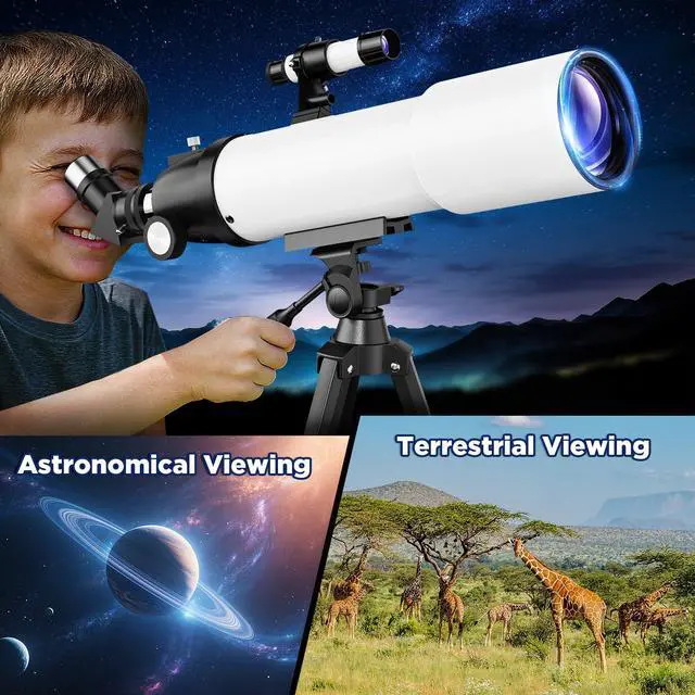 Alt view image 6 of 6 - 90mm Refractor Telescope for Adults & Kids: 150X Scope with 133cm Tripod | 90mm Large Aperture, Fully Multi-Coated Optics, Brighter Views, Higher Contrast, 20X-150X Magnification, Tool-Free Setup