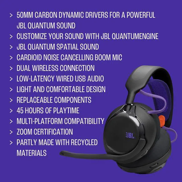 Alt view image 3 of 7 - Quantum 650X - Wireless multiplatform Gaming Headset Customizable Through QuantumENGINE, 50mm Carbon Dynamic Drivers, Spatial Sound, Dual Wireless Connection, Replaceable Components (Black)