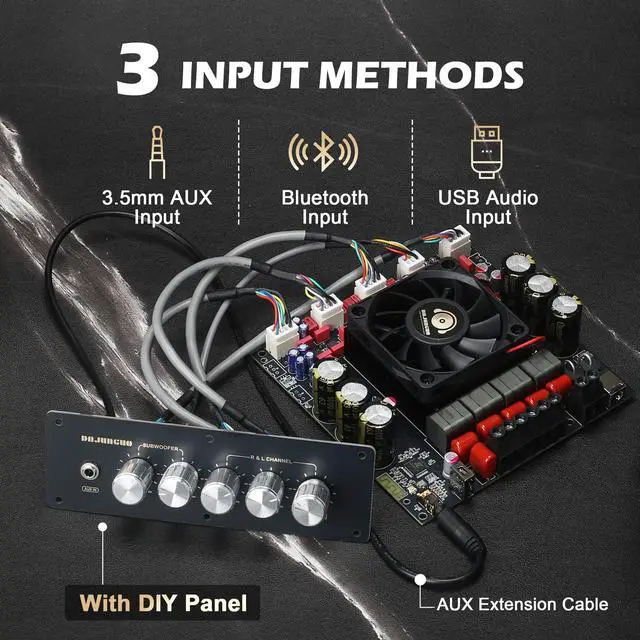 Alt view image 4 of 6 - S600X-W Bluetooth 5.2 2.1 Channel Power Amplifier Board with Extension Knobs, TPA3255 Chip, 300W+300W+600W High Output, DIY Panel Included, for Home Theater & Speaker Projects