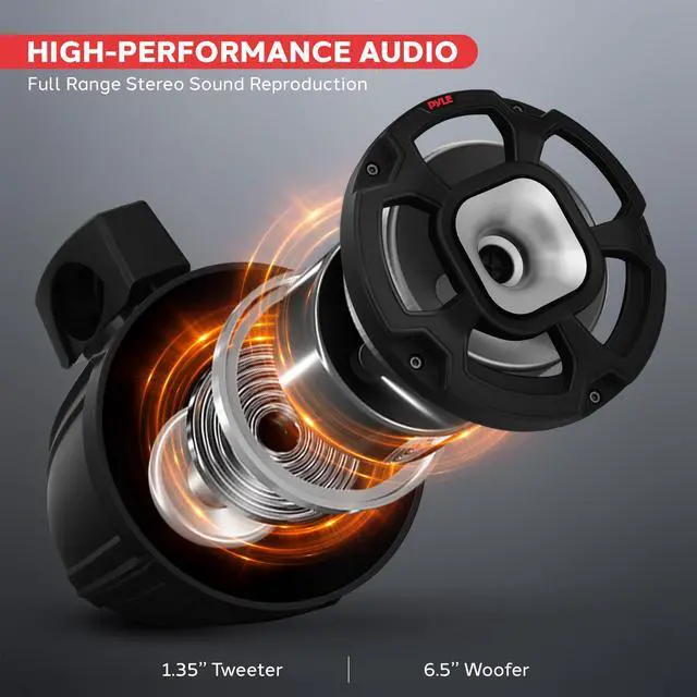 Alt view image 3 of 7 - Waterproof Speakers Setup, 6.5" Outdoor Speaker Pair with 1300 W Power, UTV Sound for Off-Road Use, Marine Setup for Boats, Wired Audio System for ATV and All-Terrain Entertainment