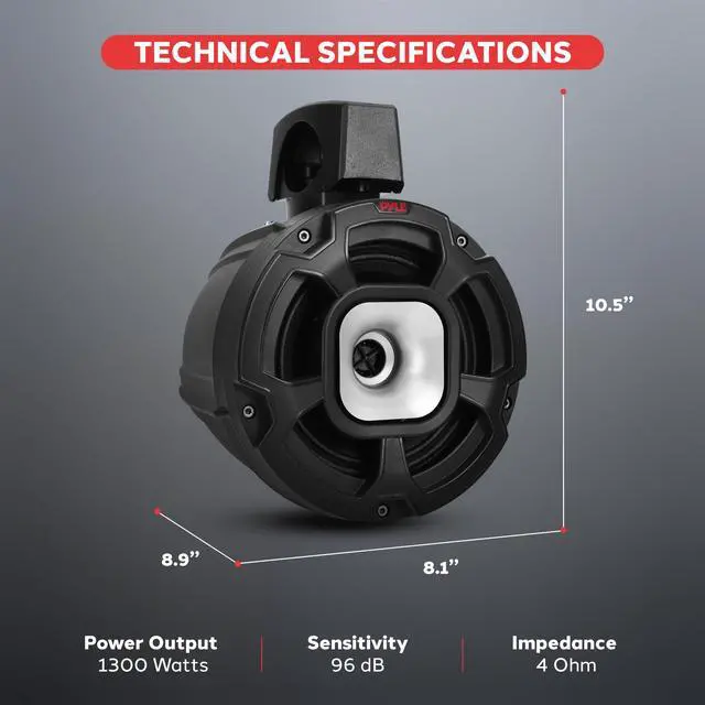 Alt view image 6 of 7 - Waterproof Speakers Setup, 6.5" Outdoor Speaker Pair with 1300 W Power, UTV Sound for Off-Road Use, Marine Setup for Boats, Wired Audio System for ATV and All-Terrain Entertainment