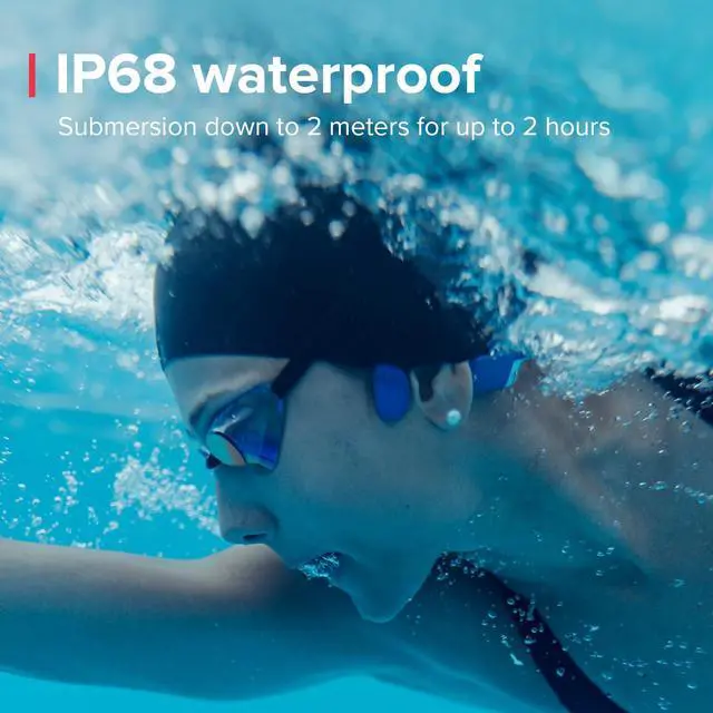 Alt view image 2 of 7 - Aqua Light Open Ear Bluetooth Swimming Bone Conduction Headphones | Sports Headphone w/Dual-Mic, Noise Cancelled, IP68 Waterproof, 10H Playtime, 28g Lightweight, 32GB MP3 Player, Tidal Black