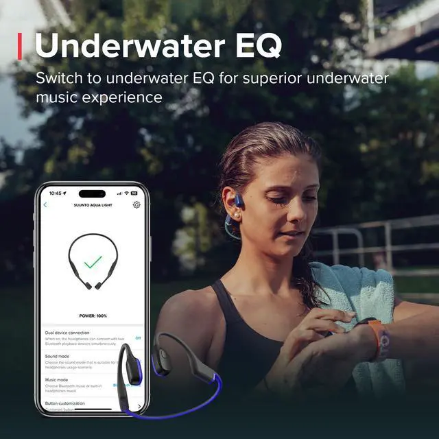 Alt view image 4 of 7 - Aqua Light Open Ear Bluetooth Swimming Bone Conduction Headphones | Sports Headphone w/Dual-Mic, Noise Cancelled, IP68 Waterproof, 10H Playtime, 28g Lightweight, 32GB MP3 Player, Tidal Black