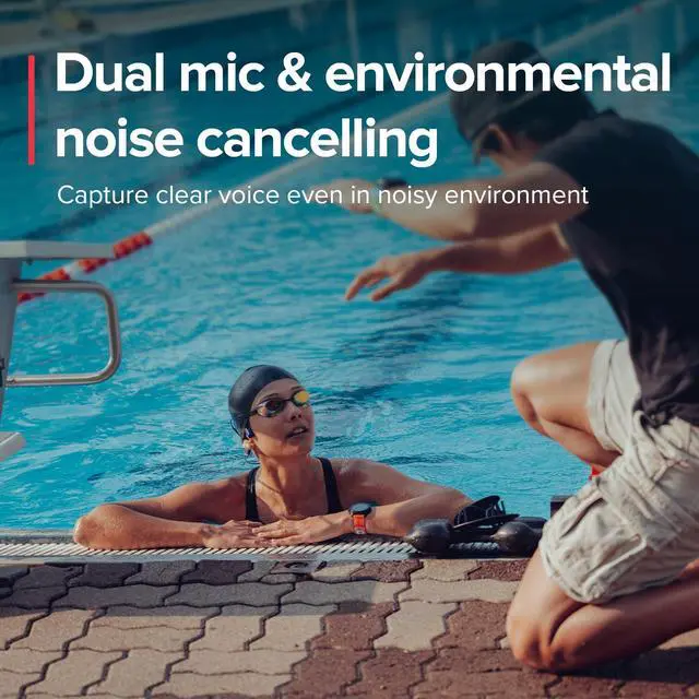 Alt view image 6 of 7 - Aqua Light Open Ear Bluetooth Swimming Bone Conduction Headphones | Sports Headphone w/Dual-Mic, Noise Cancelled, IP68 Waterproof, 10H Playtime, 28g Lightweight, 32GB MP3 Player, Tidal Black