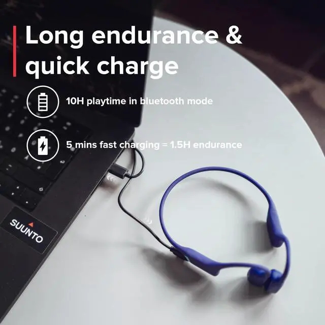 Alt view image 5 of 7 - Aqua Light Open Ear Bluetooth Swimming Bone Conduction Headphones | Sports Headphone w/Dual-Mic, Noise Cancelled, IP68 Waterproof, 10H Playtime, 28g Lightweight, 32GB MP3 Player, Tidal Black