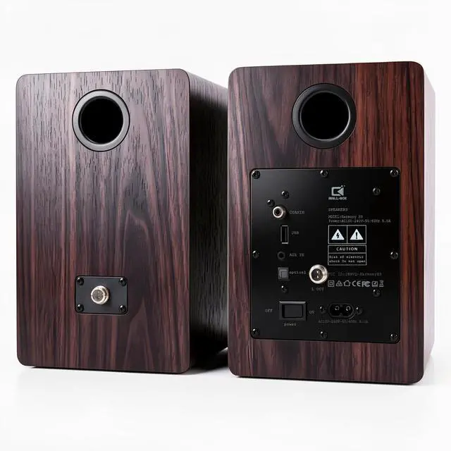 Alt view image 2 of 6 - H3 Powered Bluetooth Bookshelf Speakers, 100W | Carbon Fiber Woofer, Silk-Dome Tweeter, 24-Bit Optical/USB-C DAC/AUX, PC/Computer/Turntable/Record Player/TV Compatible