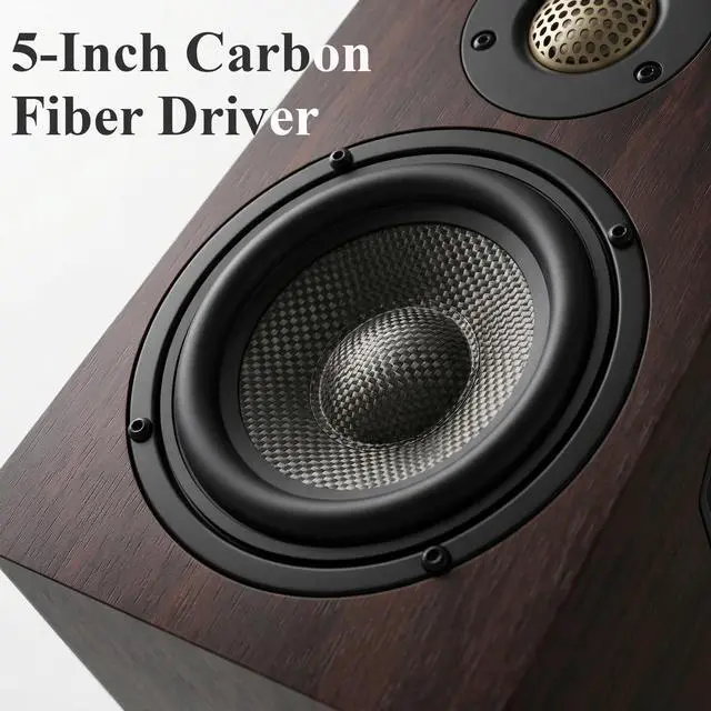 Alt view image 4 of 6 - H3 Powered Bluetooth Bookshelf Speakers, 100W | Carbon Fiber Woofer, Silk-Dome Tweeter, 24-Bit Optical/USB-C DAC/AUX, PC/Computer/Turntable/Record Player/TV Compatible