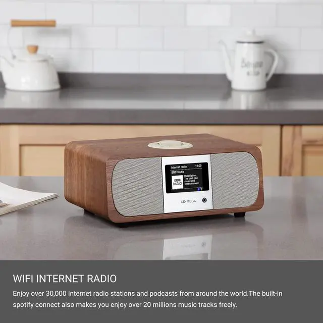 Alt view image 2 of 7 - M3+ Internet Radio, Podcasts,Spotify, Bluetooth, FM Stereo, Walnut | Full colour display, 40 presets, remote control, acoustic wooden cabinet, headphone jack, USB, AUX-in, dual alarms clock