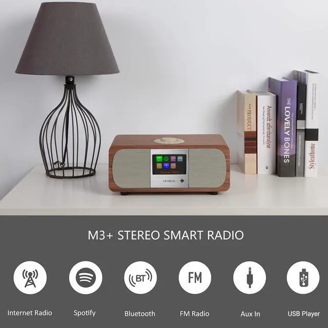 Alt view image 7 of 7 - M3+ Internet Radio, Podcasts,Spotify, Bluetooth, FM Stereo, Walnut | Full colour display, 40 presets, remote control, acoustic wooden cabinet, headphone jack, USB, AUX-in, dual alarms clock