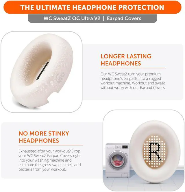 Alt view image 4 of 7 - SweatZ QC Ultra Patented Protective Earpad Covers Compatible with Bose QuietComfort Ultra Gen 1 & Gen 2 by Wicked Cushions | Sweatproof & Washable | White Smoke